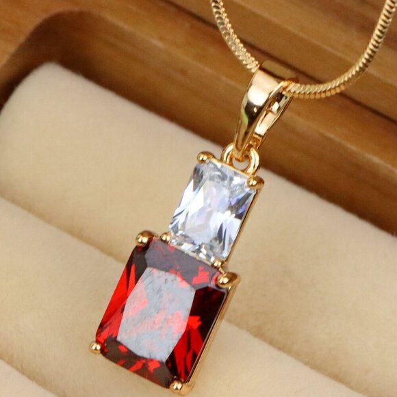 "Bold Red Pendant in Gold-Plated Setting – Luxe Statement Accent, XPPT1809 - Picture 1 of 13